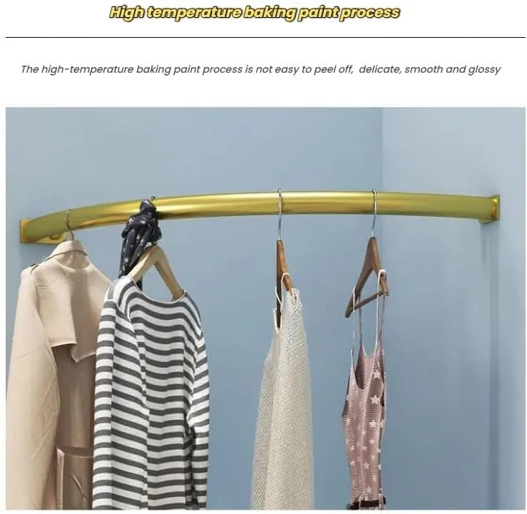 میله آویز لباس برای گوشه دیوار، رگال آویز لباس، میله آویز لباس آهنی برای خشکشویی/رختکن (مشکی، 60 سانتی متر)