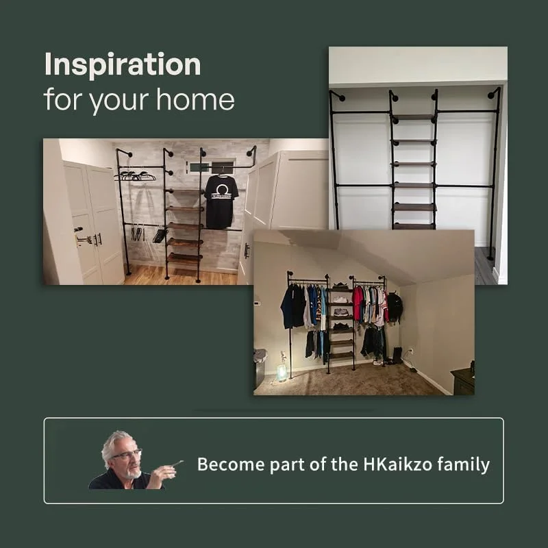 رگال لباس لوله صنعتی HKaikzo، رگال لباس دیواری دکور، برای کمد دیواری قفسه آویز لباس چند منظوره، 2 روش نصب