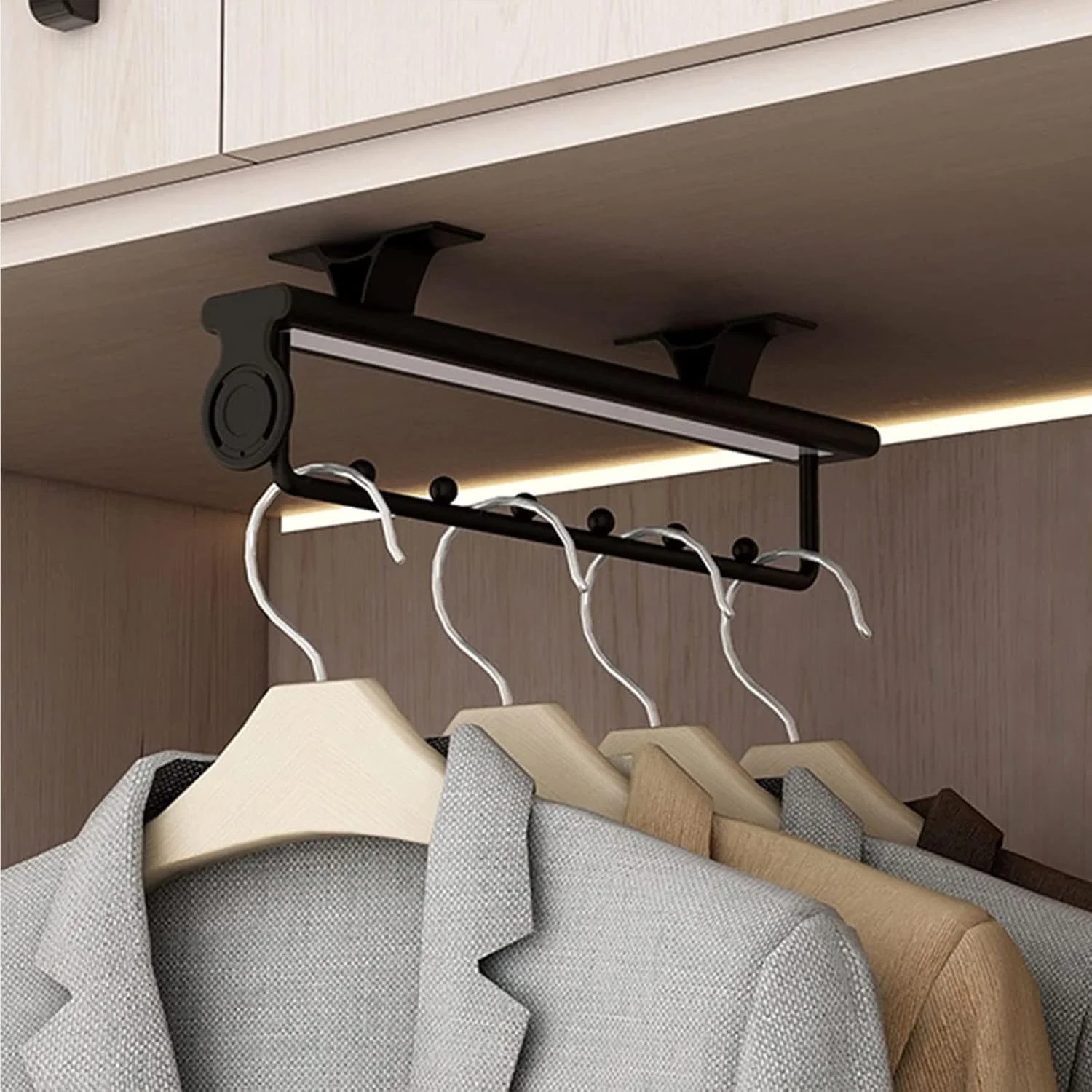 ریل لباس تلسکوپی سنگین و قابل گسترش برای کمد - ریل آویز لباس کمد، ریل راهنمای آویز بیرون کشویی، قفسه شلوار تلسکوپی جمع شونده، قفل لباس، آویز ریل کشویی (رنگ: نقره ای)