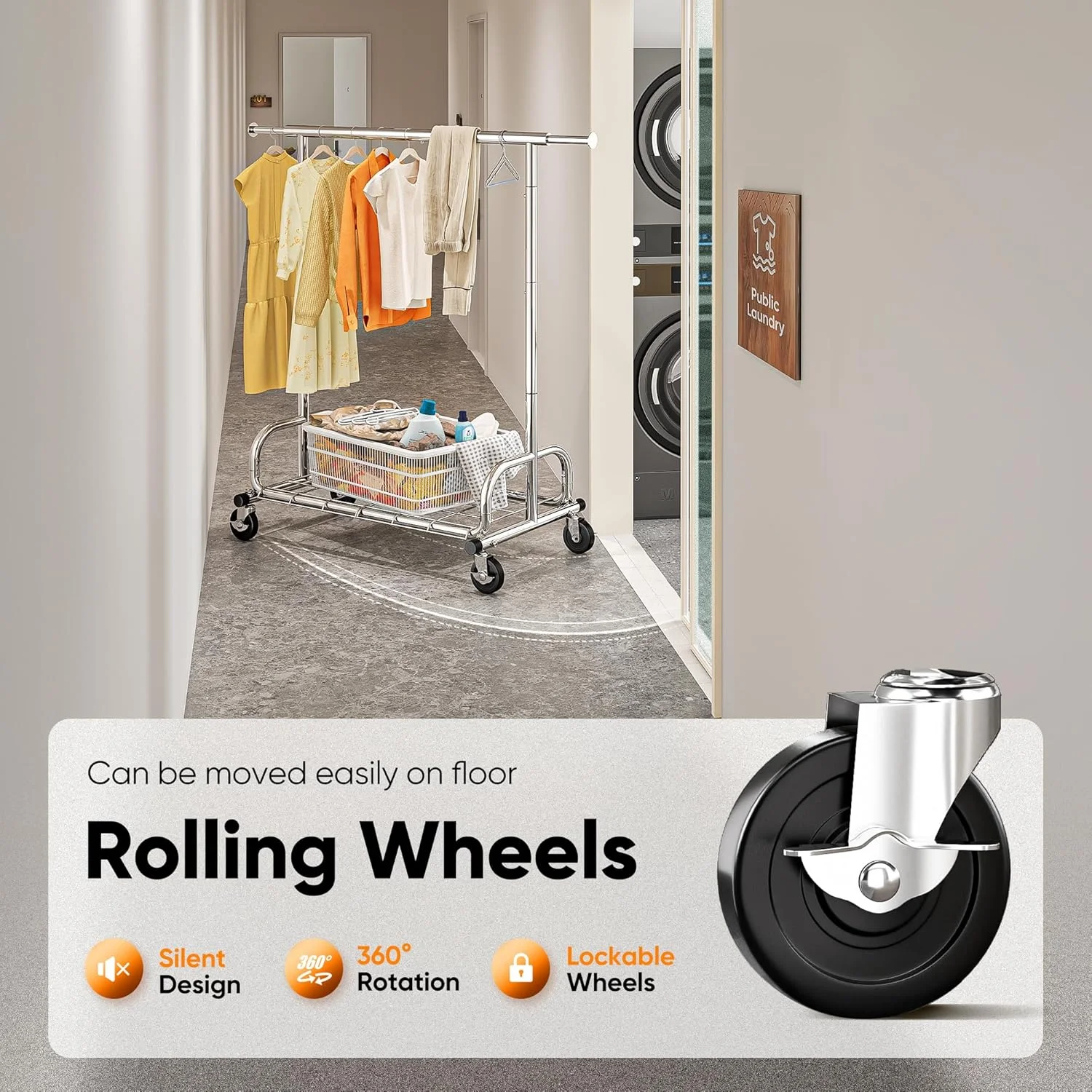 ریل لباس سنگین HOKEEPER با ظرفیت 136 کیلوگرم، رگال آویز قابل افزایش با چرخ های قفل شونده و قفسه ها، صرفه جویی در فضا برای اتاق خواب، آپارتمان کوچک، اتاق لباسشویی