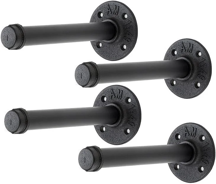 آویز لباس دیواری لوله صنعتی مشکی 6 اینچی Home Expert، رخت آویز سنگین برای آویزان کردن لباس، میله آویز چند منظوره برای نگهداری کمد، بسته 4 عددی