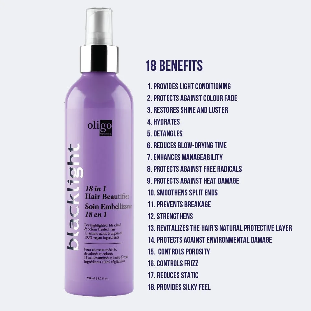 اسپری زیبایی مو الیگو پروفشنال بلک لایت (اسپری مه 18 در 1) آبرسان و مرطوب کننده | محافظت از رنگ مو، احیای رطوبت | روغن آرگان، مناسب برای وگان
