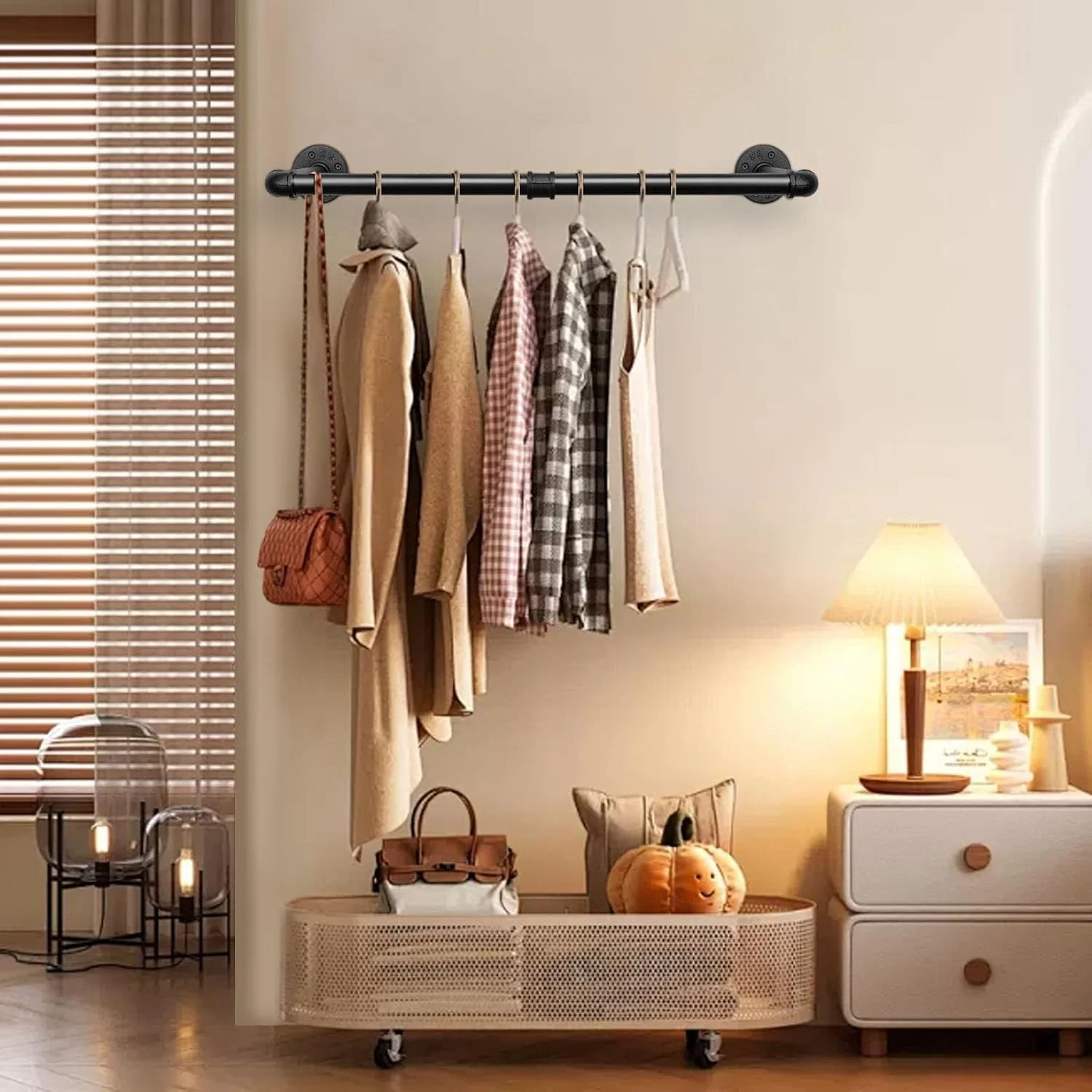 میله آویز لباس لوله آهنی صنعتی Jeasor، رگال لباس دیواری DIY، رگال لباس سنگین برای اتاق خواب، رختشورخانه، انبار کمد