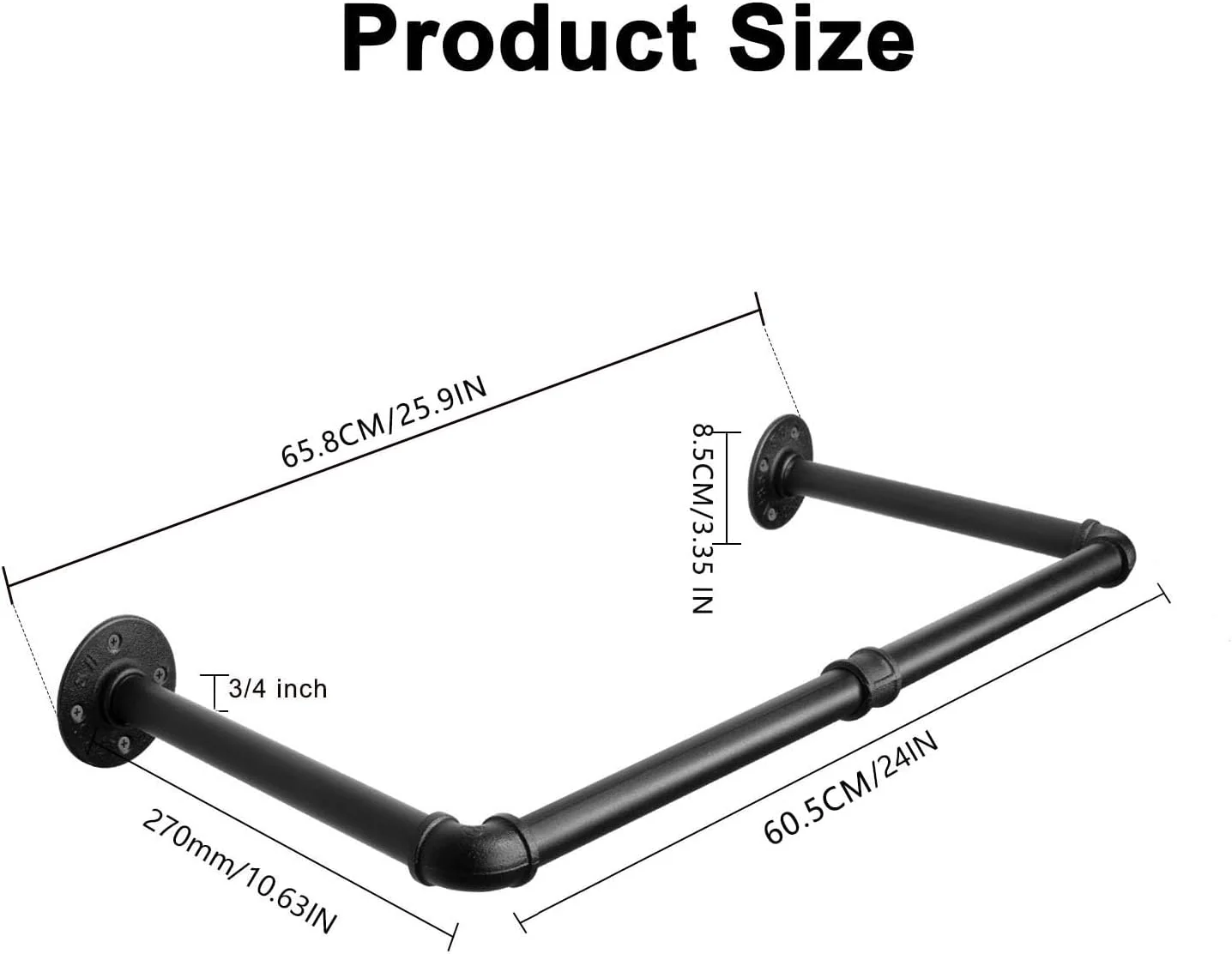 میله آویز لباس لوله آهنی صنعتی Jeasor، رگال لباس دیواری DIY، رگال لباس سنگین برای اتاق خواب، رختشورخانه، انبار کمد