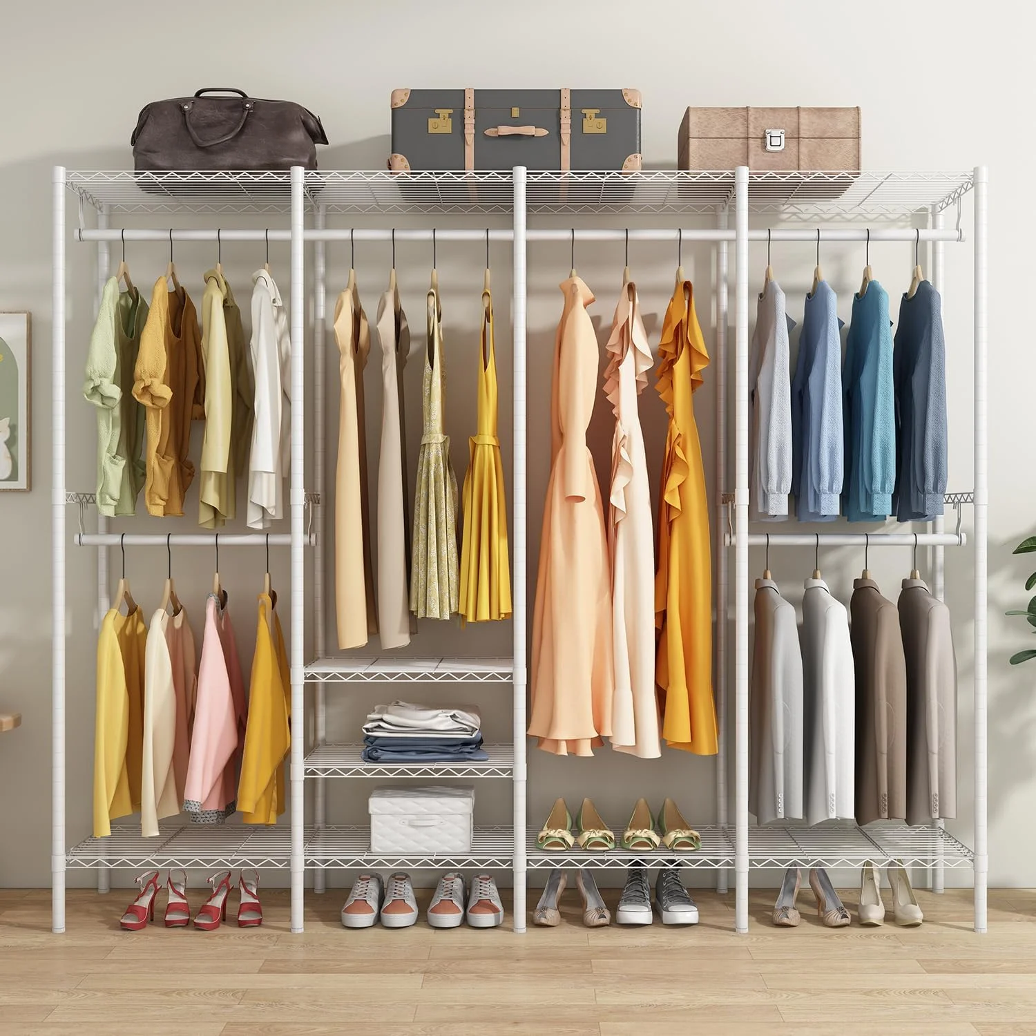 رگال لباس ایسونن، رگال لباس سنگین برای آویزان کردن لباس، رگال لباس چند منظوره اتاق خواب کمد لباس مستقل (سفید، نوع G)