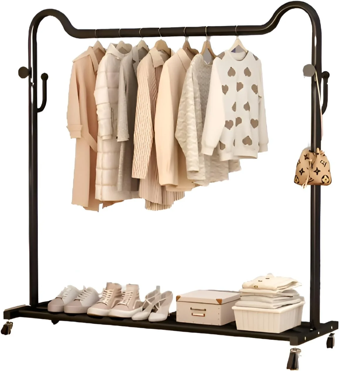 رگال لباس سنگین و با کیفیت جاناه با چرخ، میله آویز لباس با قفسه و قلاب، سازمان دهنده لباس فلزی چرخ دار برای ورودی، اتاق خواب، رختشورخانه، راهرو، کمد لباس باز (مشکی-استایل-C) رگال لباس سنگین و با کیفیت جاناه با چرخ، میله آویز لباس با قفسه و قلاب، سازمان دهنده لباس فلزی چرخ دار برای ورودی، اتاق خواب، رختشورخانه، راهرو، کمد لباس باز (مشکی-استایل-C)