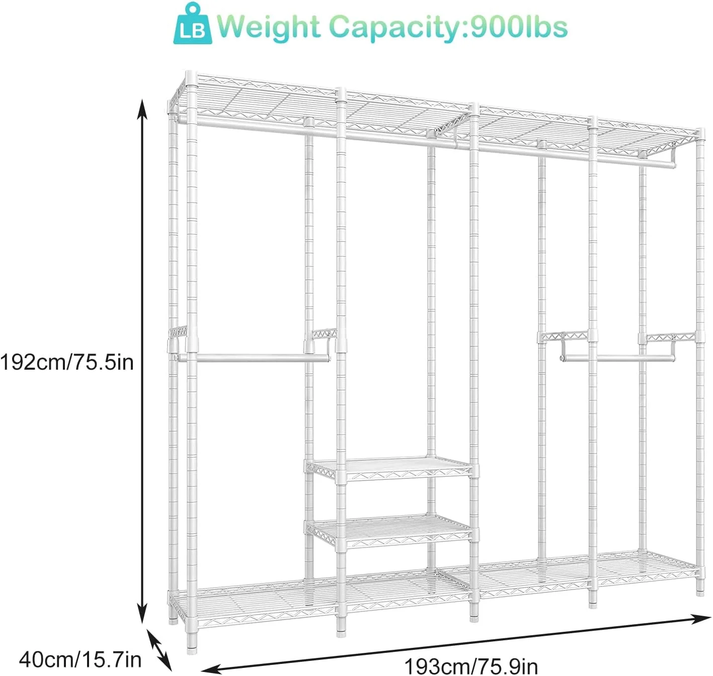 رگال لباس ایسونن، رگال لباس سنگین برای آویزان کردن لباس، رگال لباس چند منظوره اتاق خواب کمد لباس مستقل (سفید، نوع G)