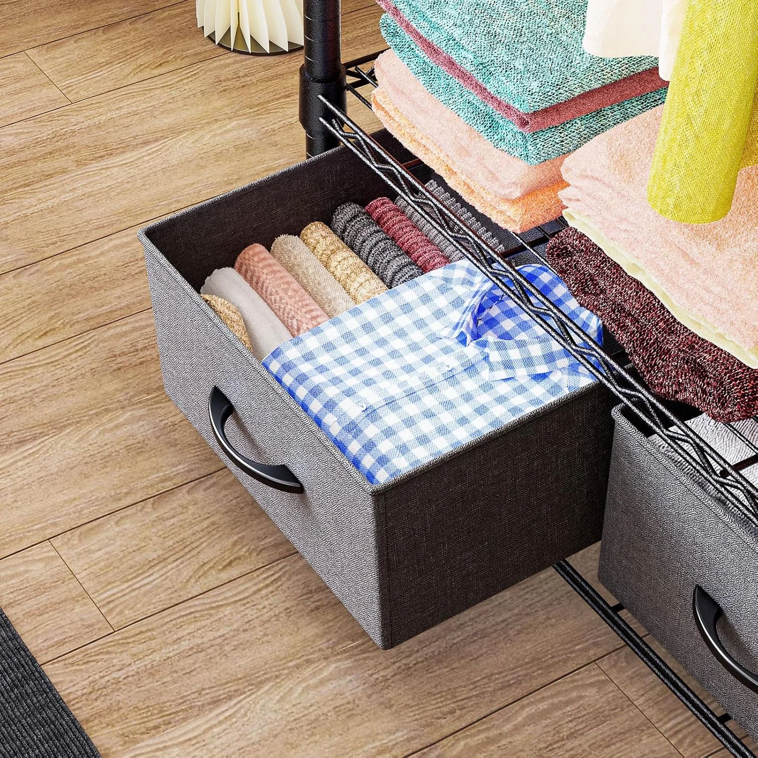 رگال لباس ایستاده فلزی IZEUK با کشو، رگال لباس سنگین با میله و 2 کشو، سازمان دهنده کمد لباس قابل تنظیم، 40 در 90 در 184 سانتی متر، خاکستری تیره