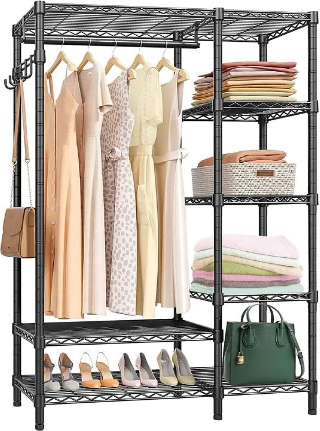 رگال لباس، رگال لباس سنگین برای آویزان کردن لباس، رگال لباس چند منظوره اتاق خواب کمد لباس مستقل (مشکی، نوع D) رگال لباس، رگال لباس سنگین برای آویزان کردن لباس، رگال لباس چند منظوره اتاق خواب کمد لباس مستقل (مشکی، نوع D)