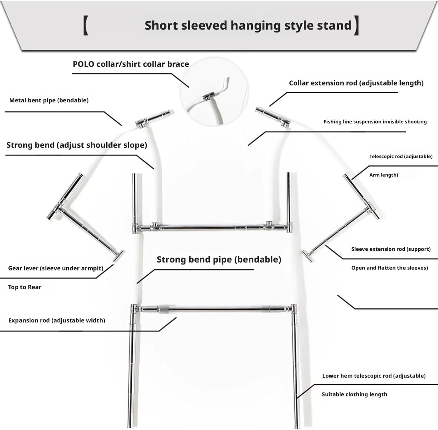 آویز استایل لباس، رگال مانکن نامرئی، آویز کت مانکن قابل حمل، سازماندهی کمد لباس استودیو عکس