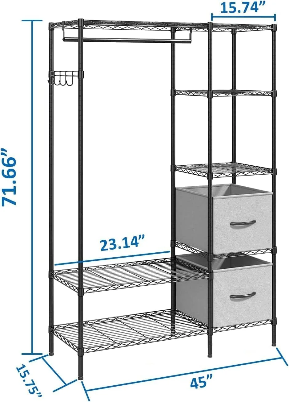 رگال لباس، رگال لباس سنگین برای آویزان کردن لباس، رگال لباس چند منظوره اتاق خواب کمد لباس مستقل (مشکی، نوع D)