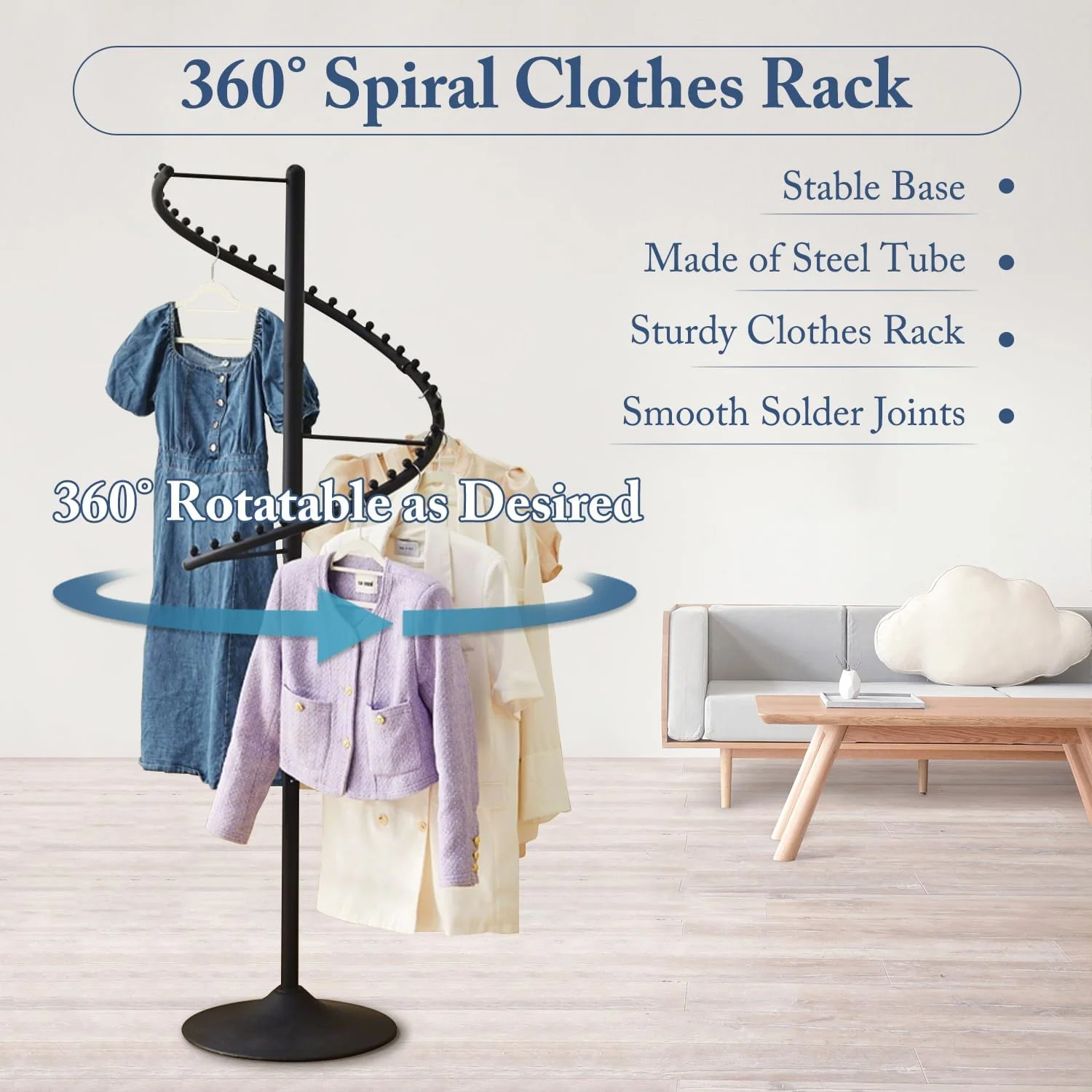 رگال لباس مارپیچ 180 سانتی‌متری، رگال فلزی لباس فروشگاهی، رگال ایستاده مدرن، رگال نمایش لباس برای اتاق خواب، اتاق نشیمن، فروشگاه‌ها