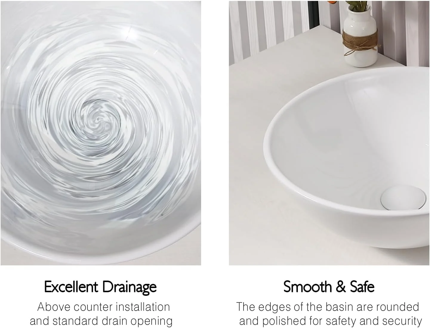 روشویی کاسه ای NUESTRA VIDA، گرد، لوکس، مناسب نصب روی کابینت، ۴۲x۴۲x۱۶ سانتی متر، روشویی سرامیکی، تمیز کردن آسان، سرامیک سفید مدرن