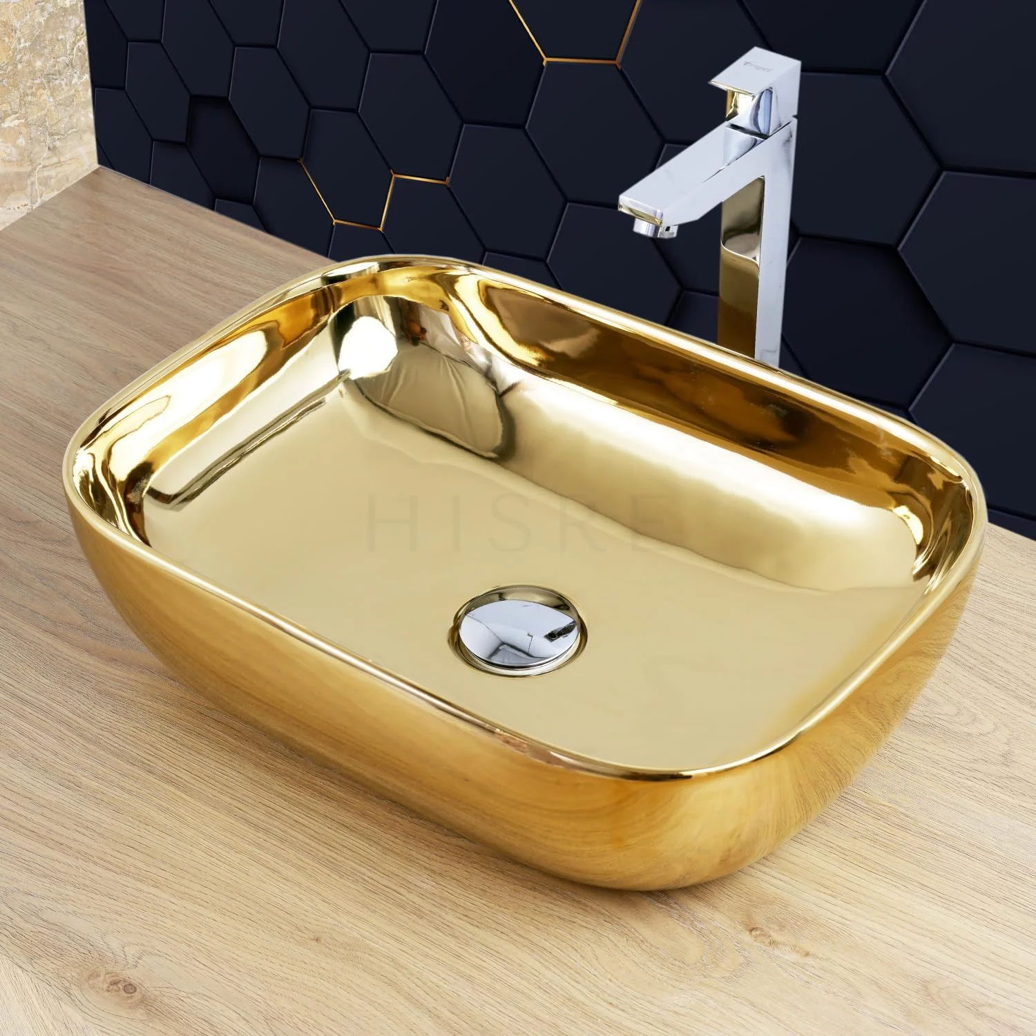 روشویی رومیزی HISRE برای حمام | روشویی روکار برای اتاق نشیمن | روشویی کابینتی | سینک سرامیکی آشپزخانه حمام (45.72 x 35.56 x 13.97 سانتی متر) (SKTHI2306)