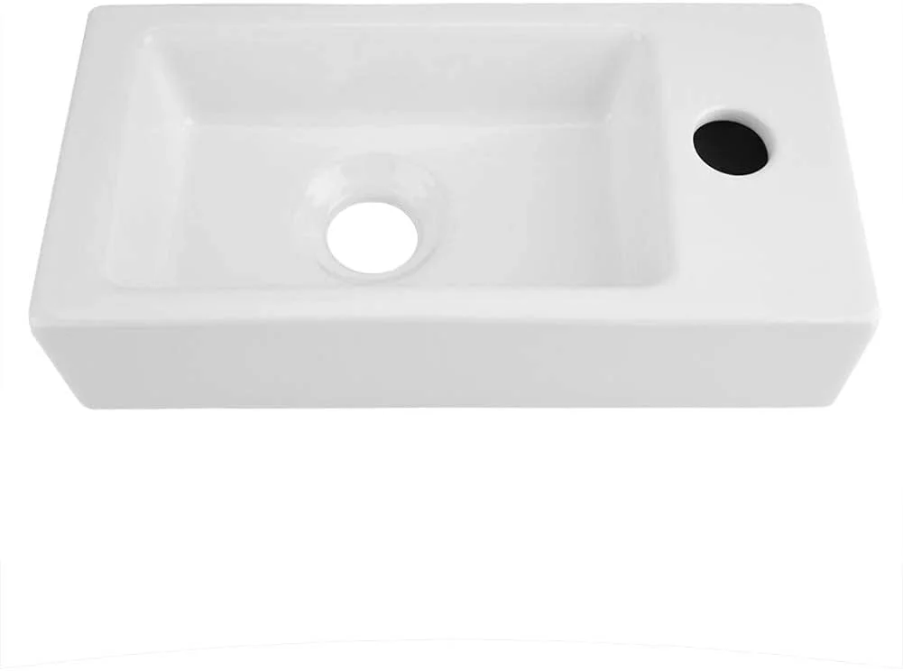 روشویی سرامیکی روکار ESPRIT KIDS، سینک مستطیلی مدرن برای سرویس بهداشتی، مناسب فضای داخلی و خارجی، سفید براق، 37X19X10 سانتی متر