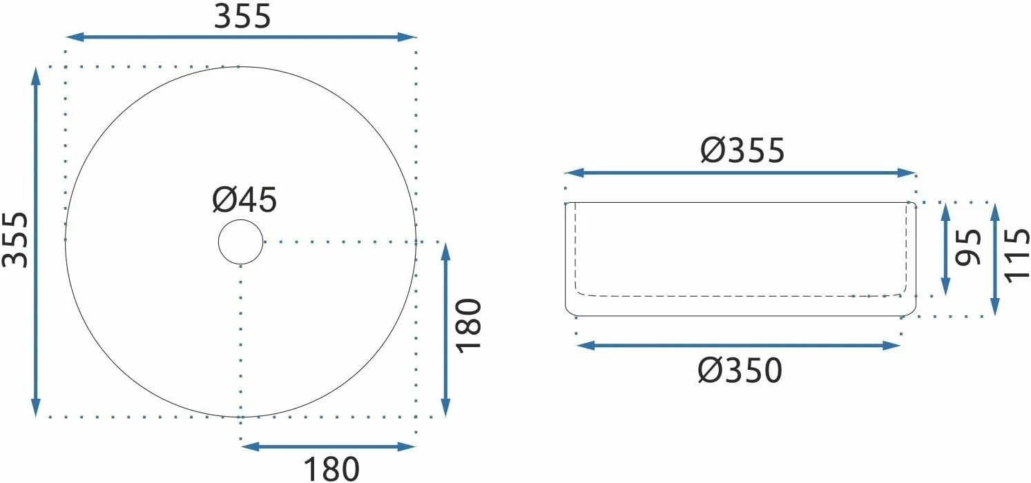 روشویی شیشه ای شفاف Rea Cristal، روشویی دستی، سینک برای حمام، ساخته شده از سرامیک، 355 میلی متر در 355 میلی متر در 115 میلی متر (شفاف)