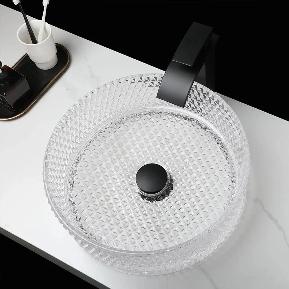روشویی شیشه ای شفاف Rea Cristal، روشویی دستی، سینک برای حمام، ساخته شده از سرامیک، 355 میلی متر در 355 میلی متر در 115 میلی متر (شفاف)