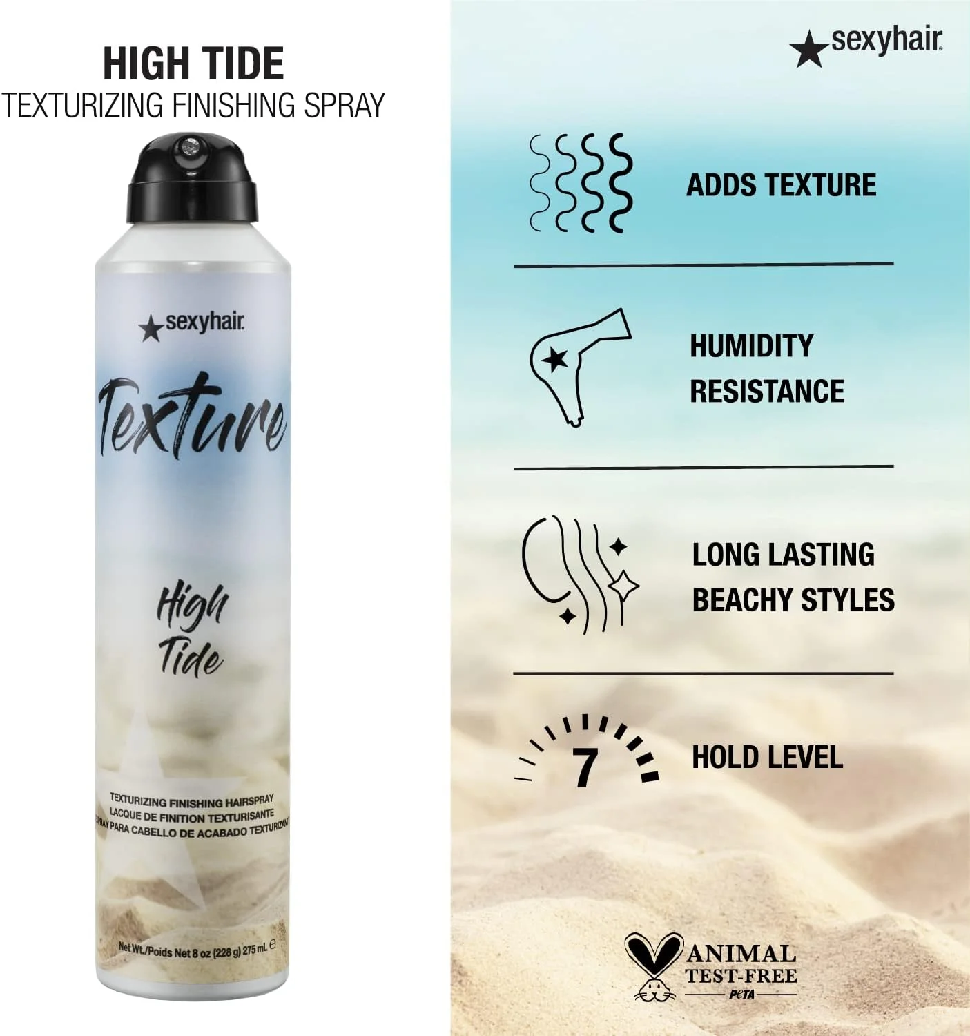 اسپری حالت دهنده مو SexyHair Texture High Tide، 236 میلی لیتر | حفظ درخشش طبیعی | مقاوم در برابر رطوبت تا 24 ساعت | مناسب برای انواع مو