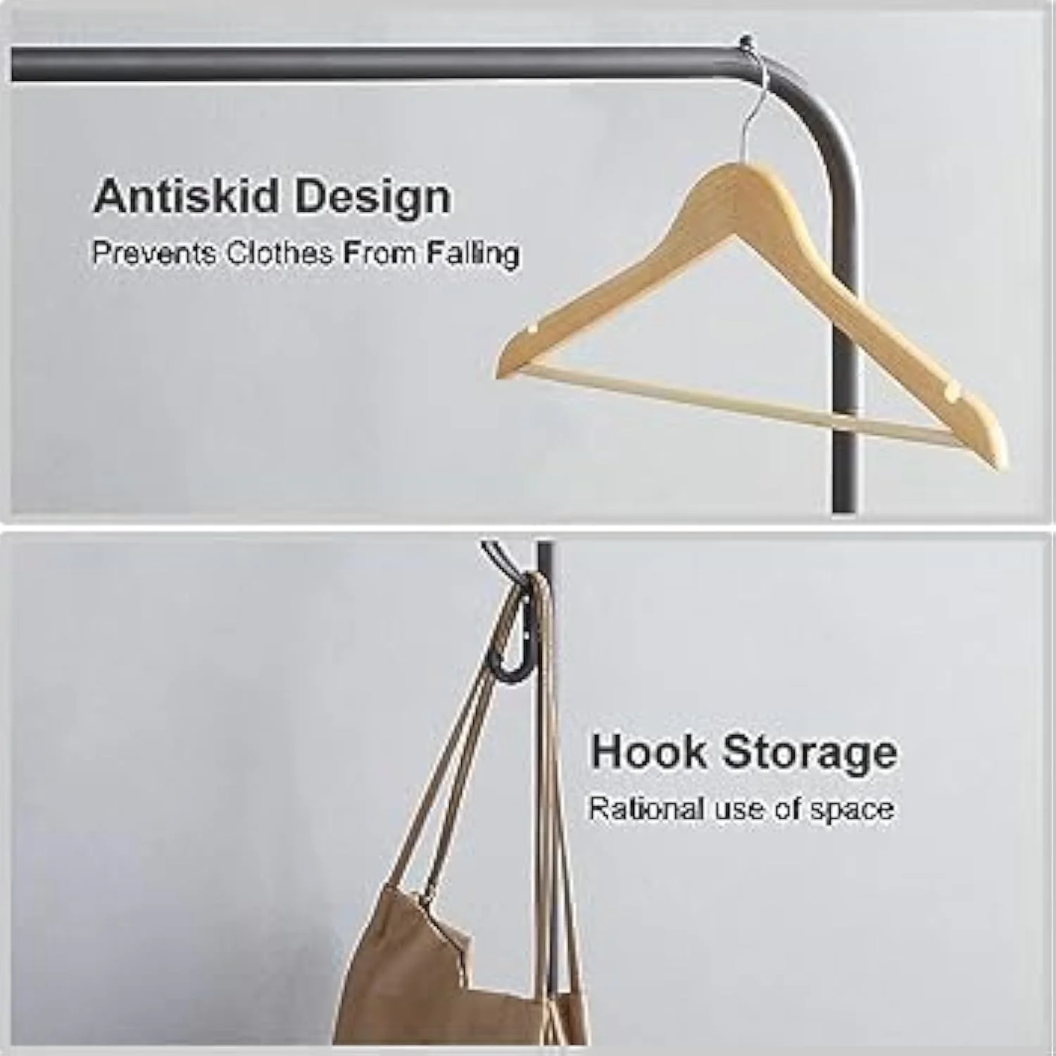 رگال لباس لوکسیول - آویز لباس فلزی با کیفیت با قفسه برای نگهداری کت، کفش و غیره - سازمان دهنده بادوام و شیک برای استفاده در اتاق خواب و حمام (مشکی، 2 قفسه | 1 میله)