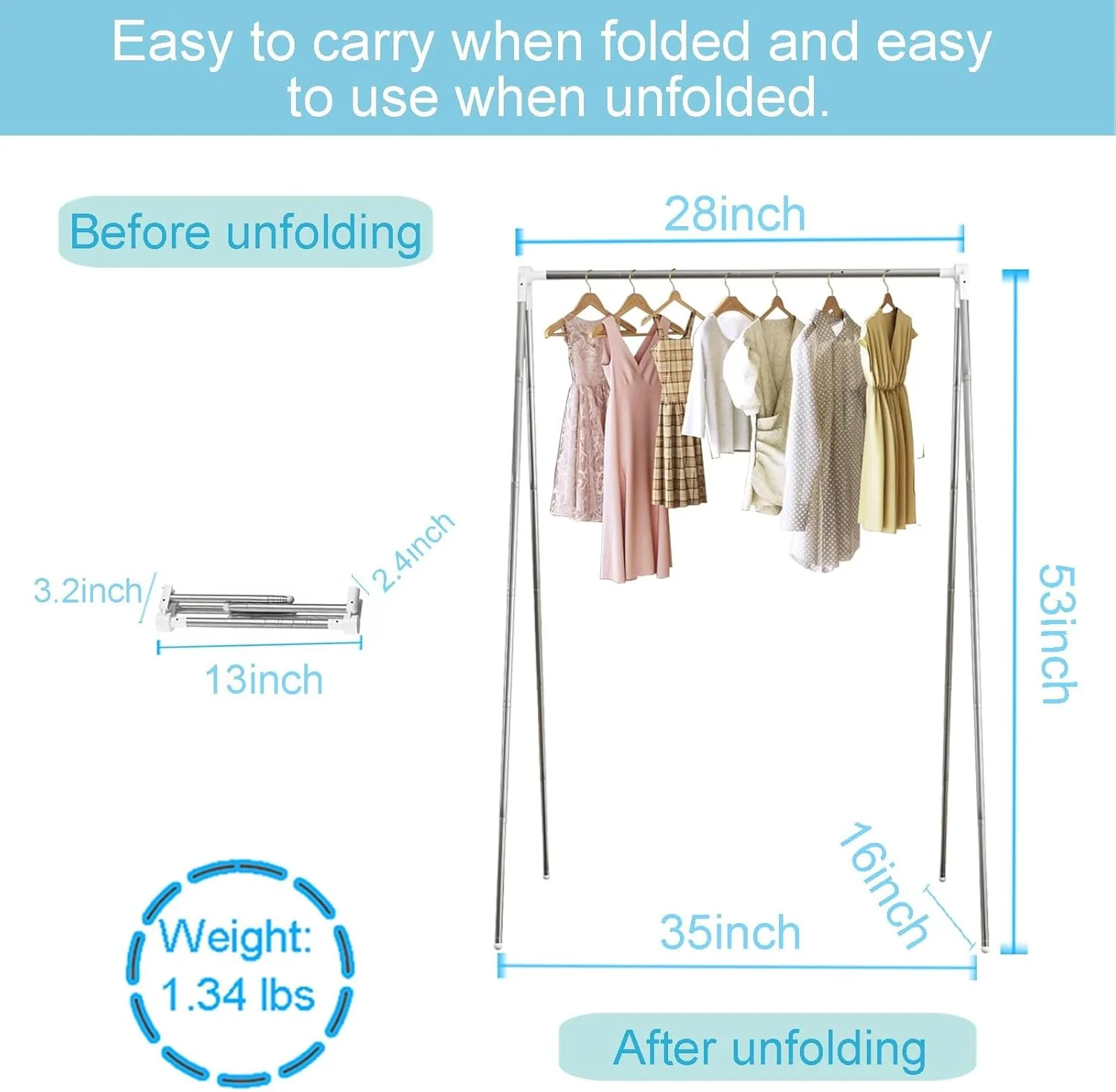 رگال لباس مسافرتی تاشو Luqeeg، رگال ایستاده استیل ضد زنگ تاشو با ارتفاع و عرض قابل تنظیم برای آویزان کردن لباس در کمپینگ، خشک کردن، هتل ها و آپارتمان ها