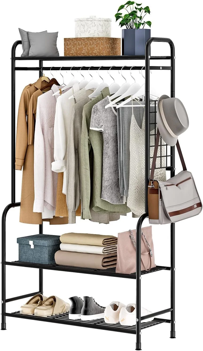 رگال لباس فلزی Majzya با طبقات زیرین، رگال لباس ایستاده برای اتاق خواب، بالکن، راهرو، رختشوی خانه (مشکی) رگال لباس فلزی Majzya با طبقات زیرین، رگال لباس ایستاده برای اتاق خواب، بالکن، راهرو، رختشوی خانه (مشکی)