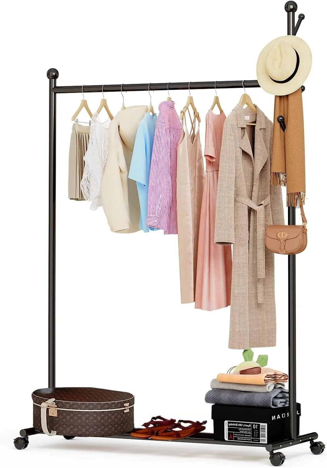 ریل لباس قابل حمل و سنگین برای اتاق خواب، خانه و فروشگاه ها، رخت آویز با ظرفیت بار 50 کیلوگرم به همراه قفسه ذخیره سازی، 4 عدد قلاب، ریل فلزی لباس برای آویزان کردن لباس ها، پیراهن ها، کت ها ریل لباس قابل حمل و سنگین برای اتاق خواب، خانه و فروشگاه ها، رخت آویز با ظرفیت بار 50 کیلوگرم به همراه قفسه ذخیره سازی، 4 عدد قلاب، ریل فلزی لباس برای آویزان کردن لباس ها، پیراهن ها، کت ها