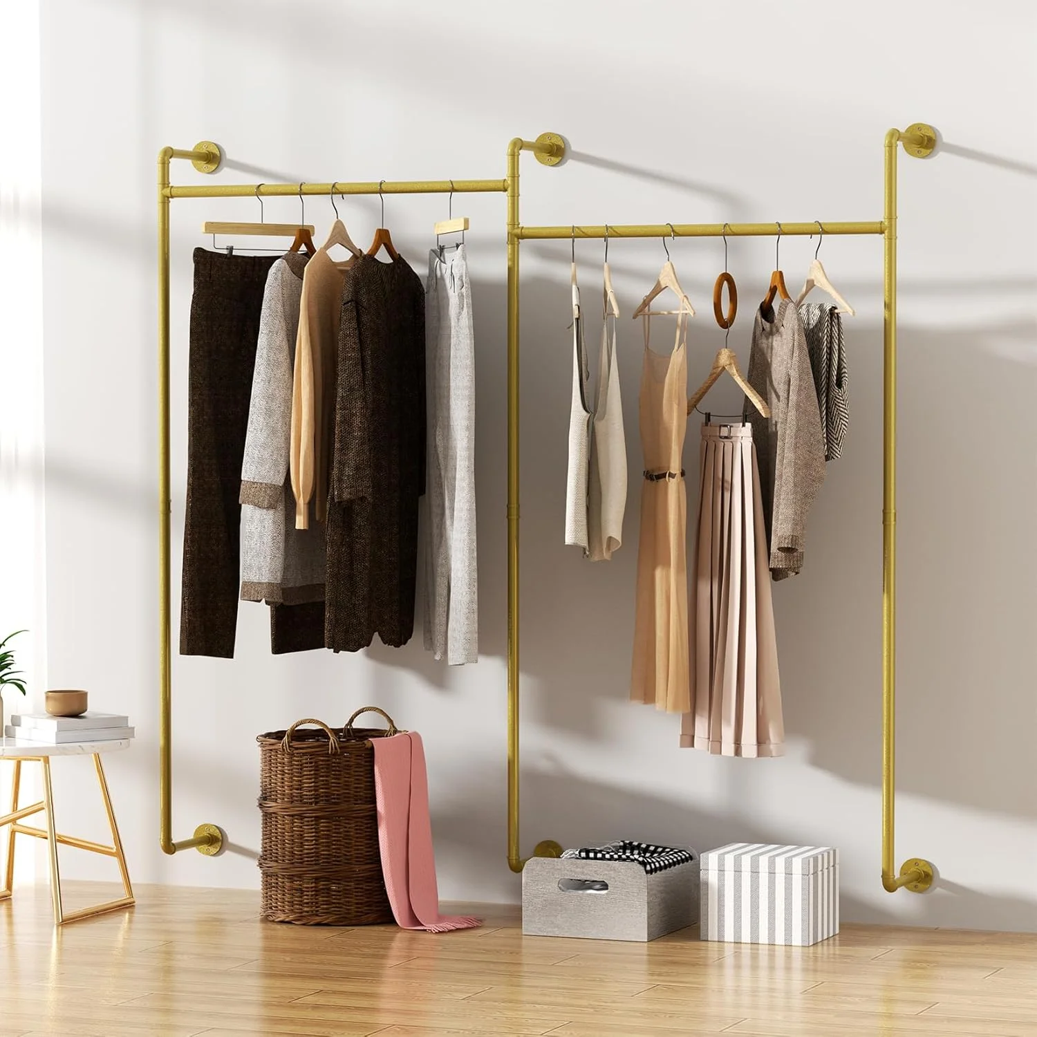 رگال لباس لوله صنعتی مدلا: رگال لباس دیواری طلایی، میله آویز نمایشگاهی برای نگهداری کمد، رگال لباس دیواری صنعتی 190x205 سانتی متر