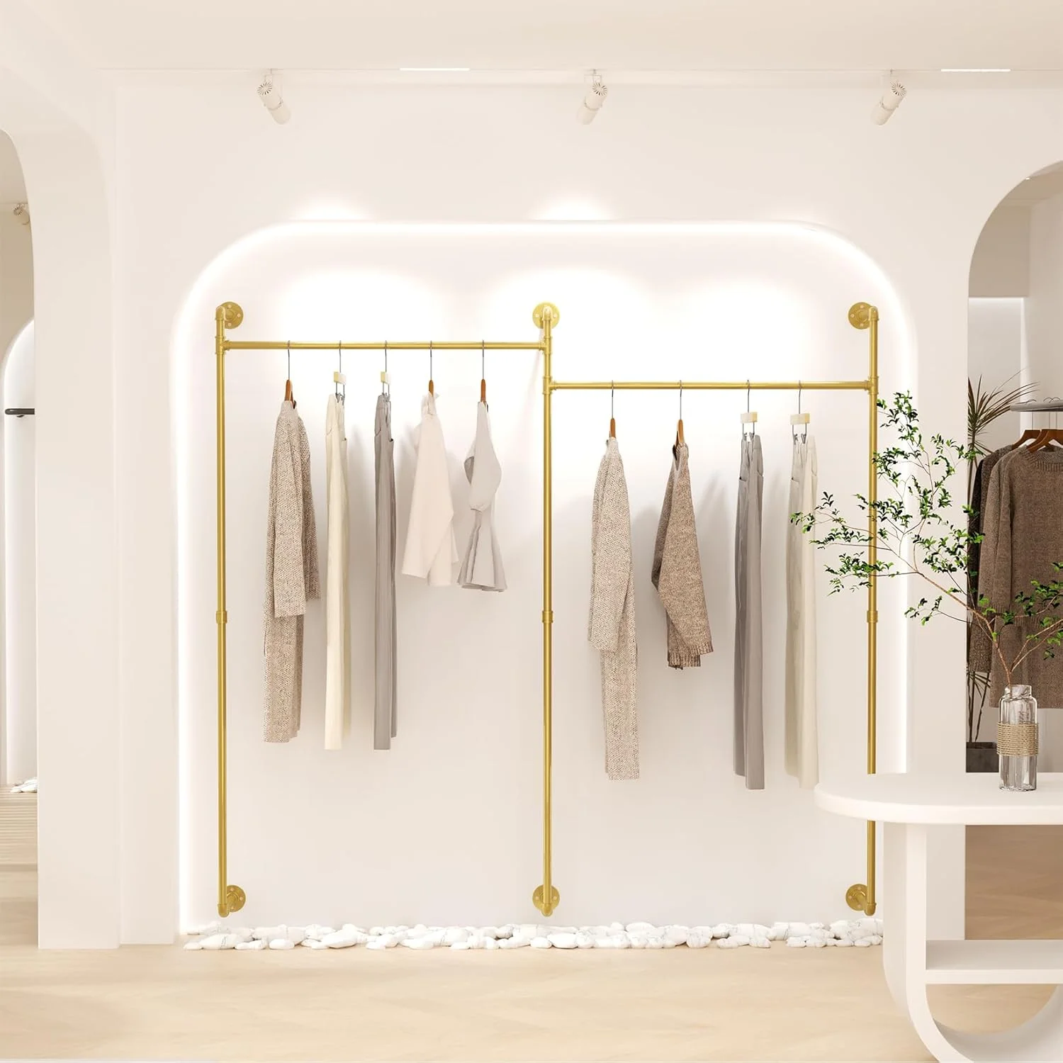 رگال لباس لوله صنعتی مدلا: رگال لباس دیواری طلایی، میله آویز نمایشگاهی برای نگهداری کمد، رگال لباس دیواری صنعتی 190x205 سانتی متر