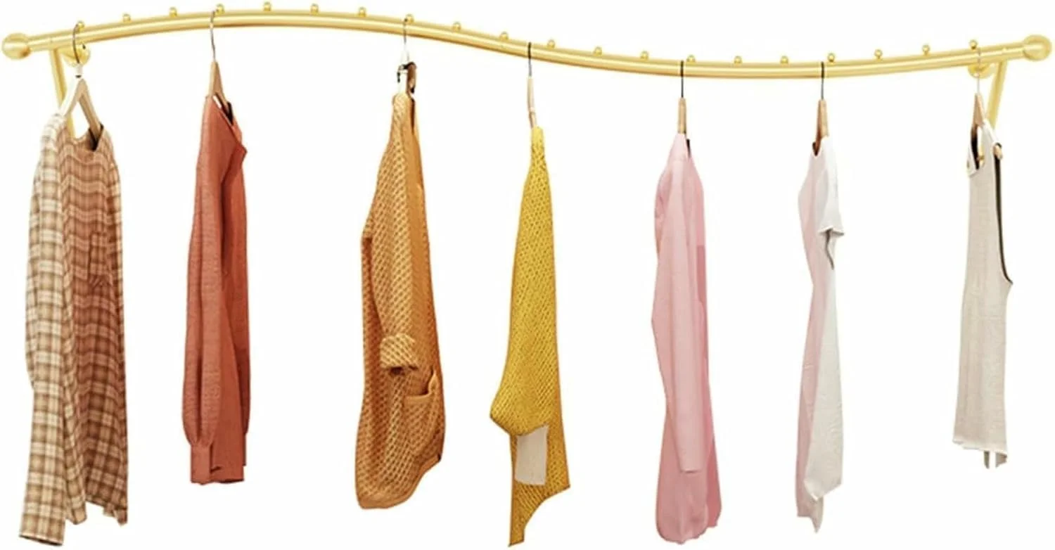 رگال لباس دیواری فلزی مدرن، رگال لباس فروشگاهی خلاقانه، ریل لباس مناسب اتاق لباسشویی