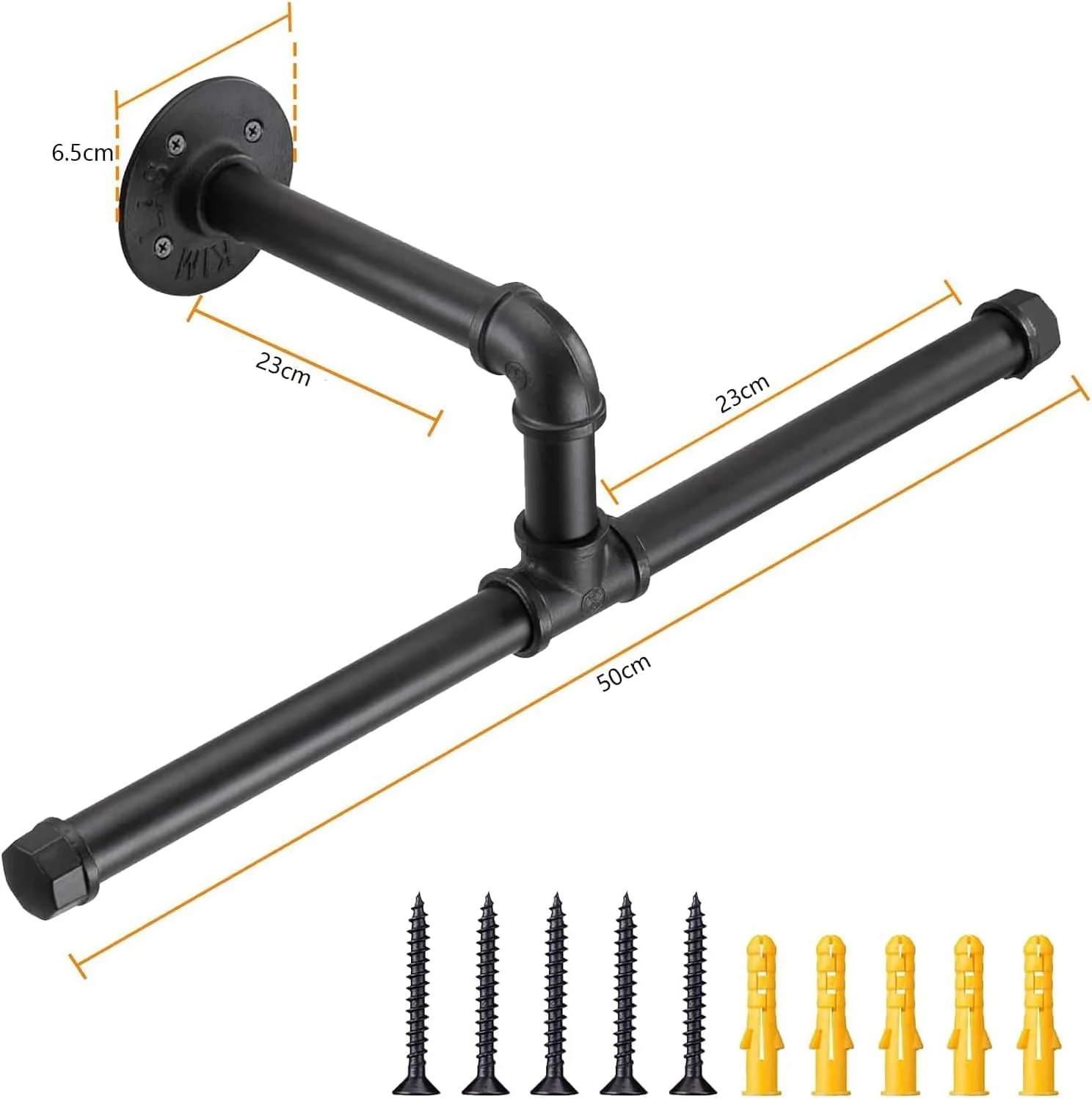 آویز لباس دیواری لوله ای MostNow، مناسب برای استفاده تجاری یا مسکونی، نمایشگر لباس های سنگین، قاب فلزی مشکی استیل با طراحی قدیمی و روستیک (تک عددی)