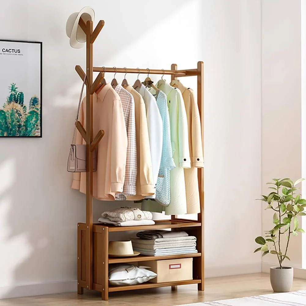 رخت آویز بامبو MUMOO BEAR، چوب لباسی چند منظوره، آویز لباس اتاق خواب، سازمان دهنده لباس، کلاه آویز با قفسه های ذخیره سازی کمد لباس و 6 قلاب (70 سانتی متر) رخت آویز بامبو MUMOO BEAR، چوب لباسی چند منظوره، آویز لباس اتاق خواب، سازمان دهنده لباس، کلاه آویز با قفسه های ذخیره سازی کمد لباس و 6 قلاب (70 سانتی متر)