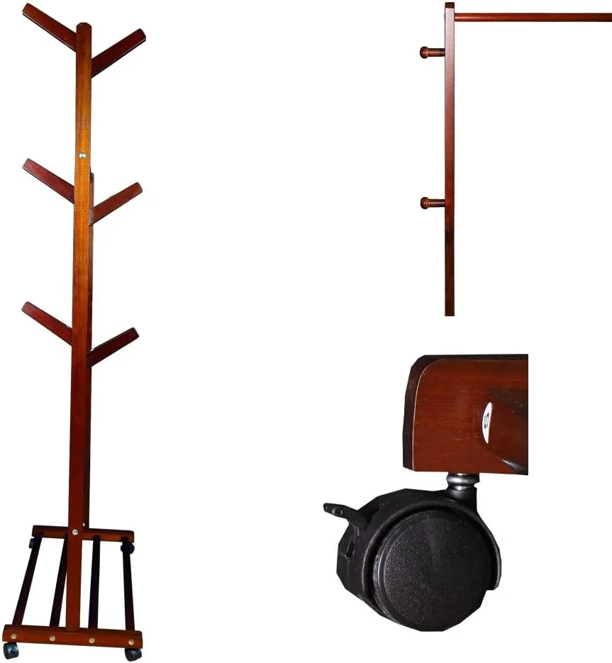 آویز لباس ایستاده YATAI، قفسه لباس چند منظوره با طبقات زیرین، استند لباس چوبی، ریل لباس با چرخ، استند کت با قفسه کفش، قفسه لباس برای لوازم جانبی اتاق خواب داخلی ورودی