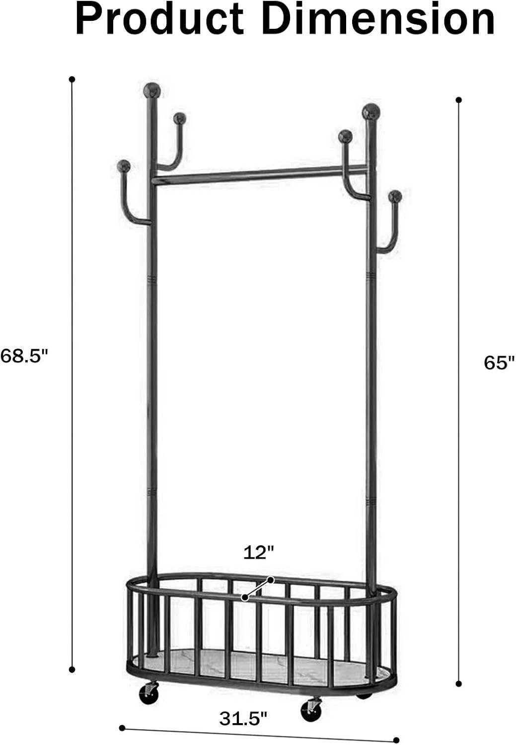 رگال لباس چند منظوره و مقاوم، رگال فلزی ایستاده لباس با میله آویز و سبد ذخیره سازی پایین، رگال لباس چرخ دار با ترمز، آویز فلزی مستقل، سازمان دهنده رگال برای اتاق خواب داخلی