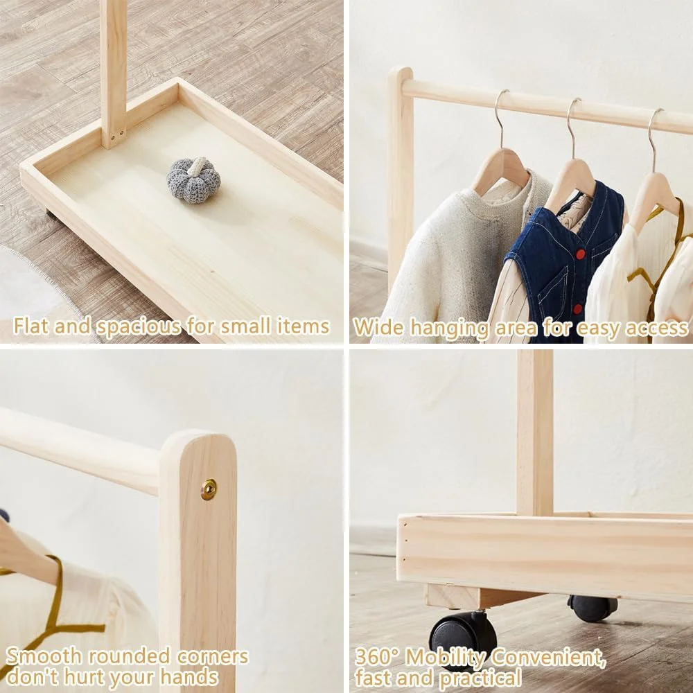 رگال لباس کودک، استند آویز لباس حیوانات خانگی با چرخ، رگال کلاه و لباس ساده زمینی کودکان برای نگهداری لباس، عروسک و کفش (80 * 40 * 88 سانتی متر)