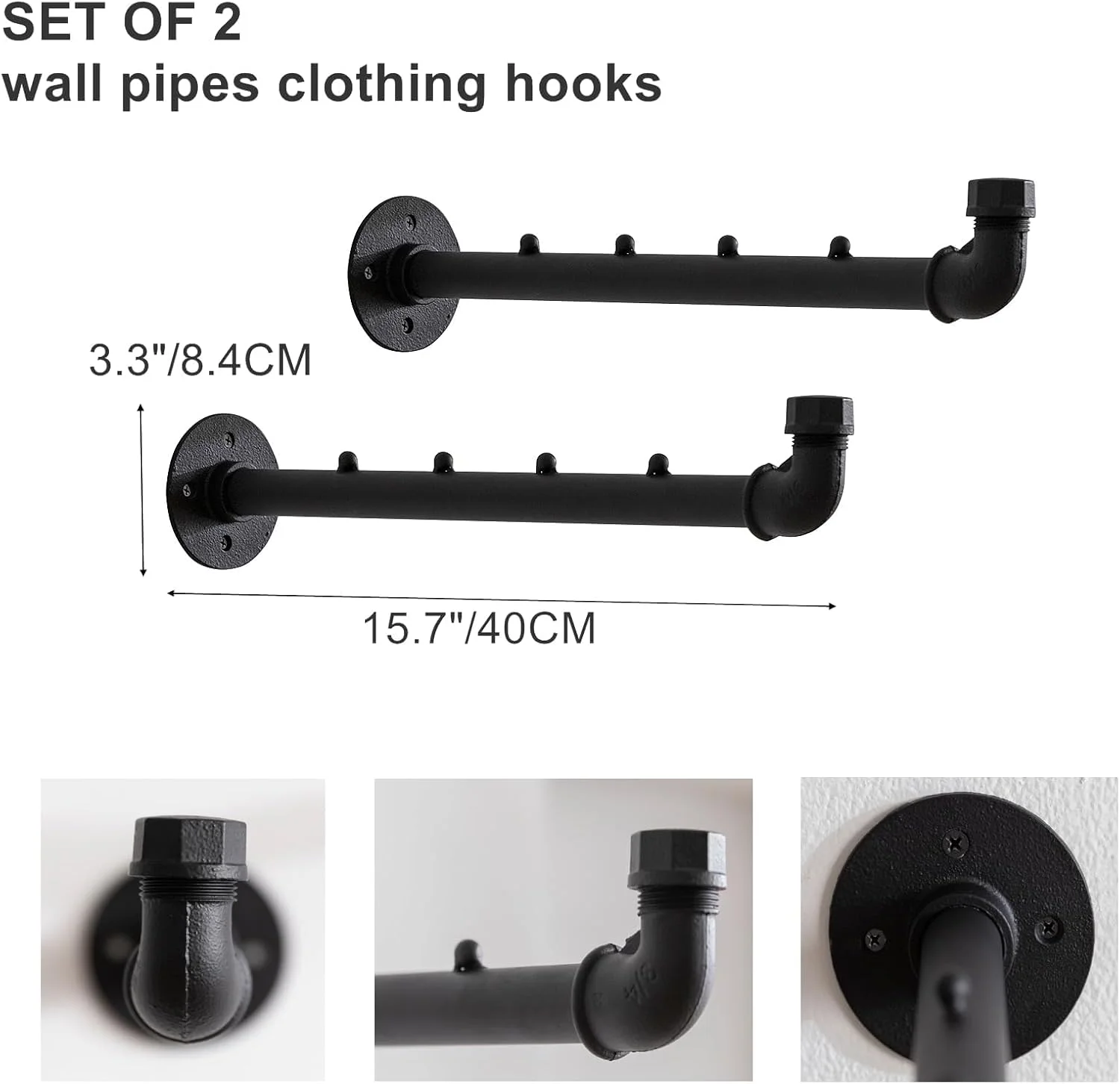 آویز لباس دیواری NALACAL، رگال آویز لباس فلزی مقاوم با قلاب، چوب لباسی دیواری مشکی، قلاب کیف دیواری، چوب لباسی فلزی مقاوم با قلاب برای حوله، کلاه، کمد، کیف