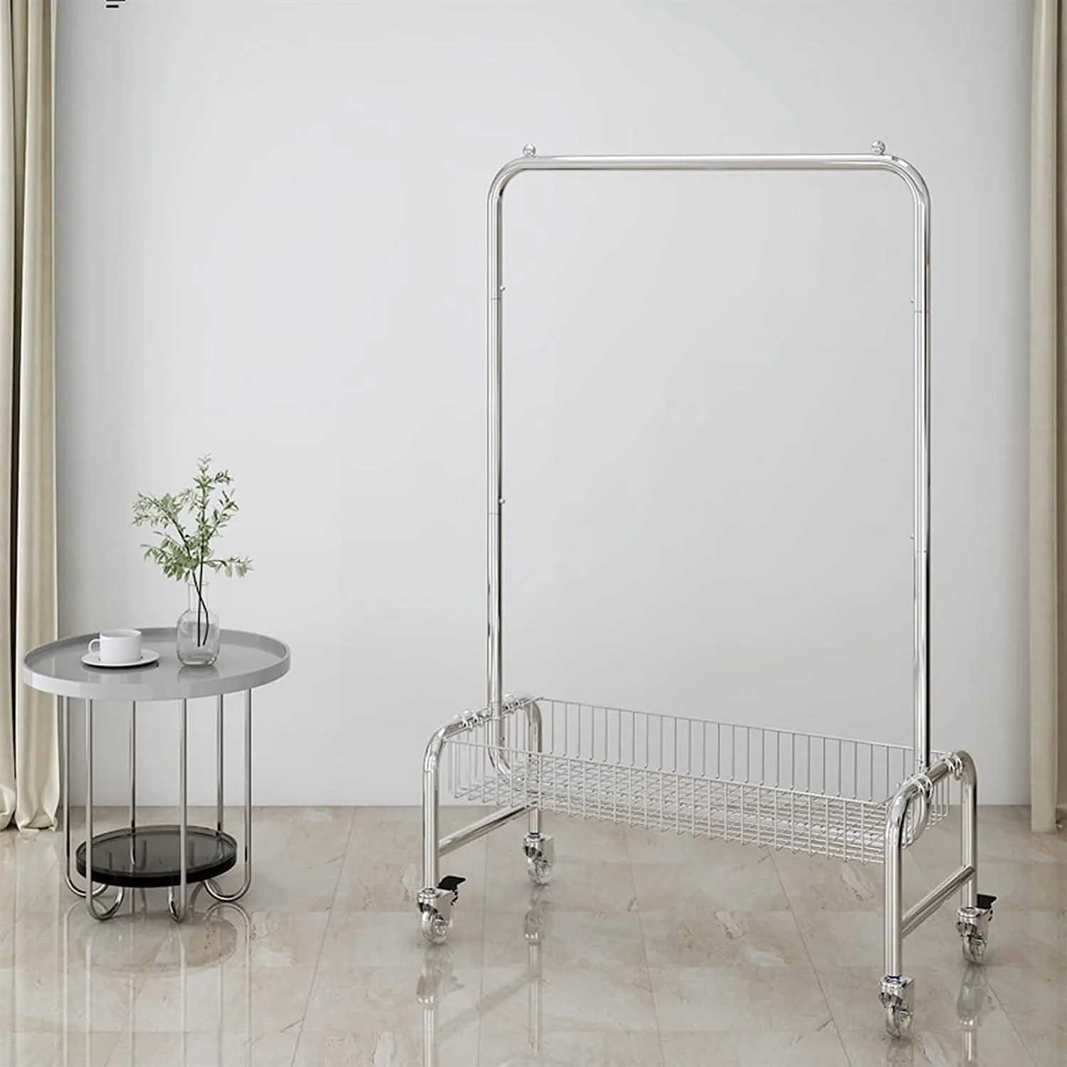 رگال لباس چند منظوره ایستاده با چرخ و سبد ذخیره سازی برای ورودی راهرو، اتاق لباسشویی، اتاق خواب (عرض 118 سانتی متر) رگال لباس چند منظوره ایستاده با چرخ و سبد ذخیره سازی برای ورودی راهرو، اتاق لباسشویی، اتاق خواب (عرض 118 سانتی متر)