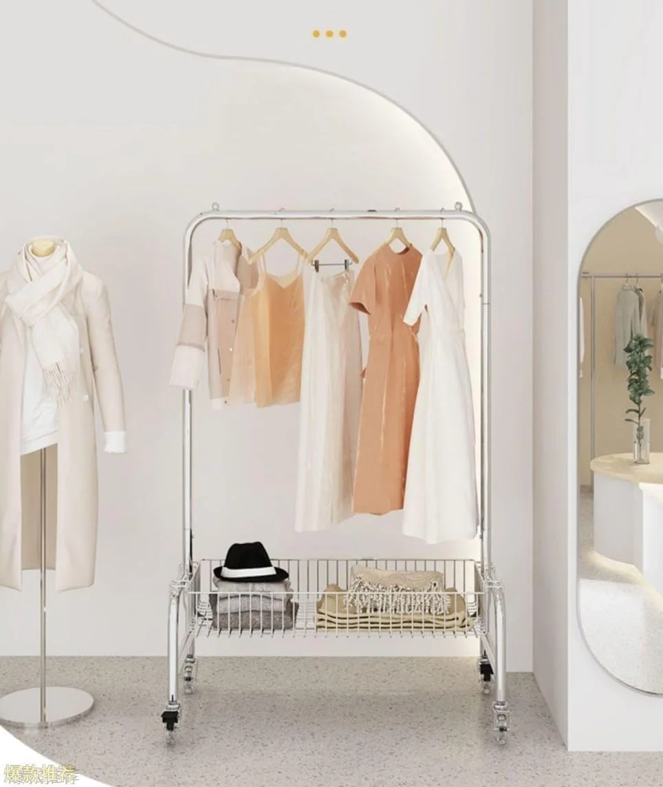 رگال لباس چند منظوره ایستاده با چرخ و سبد ذخیره سازی برای ورودی راهرو، اتاق لباسشویی، اتاق خواب (عرض 118 سانتی متر)