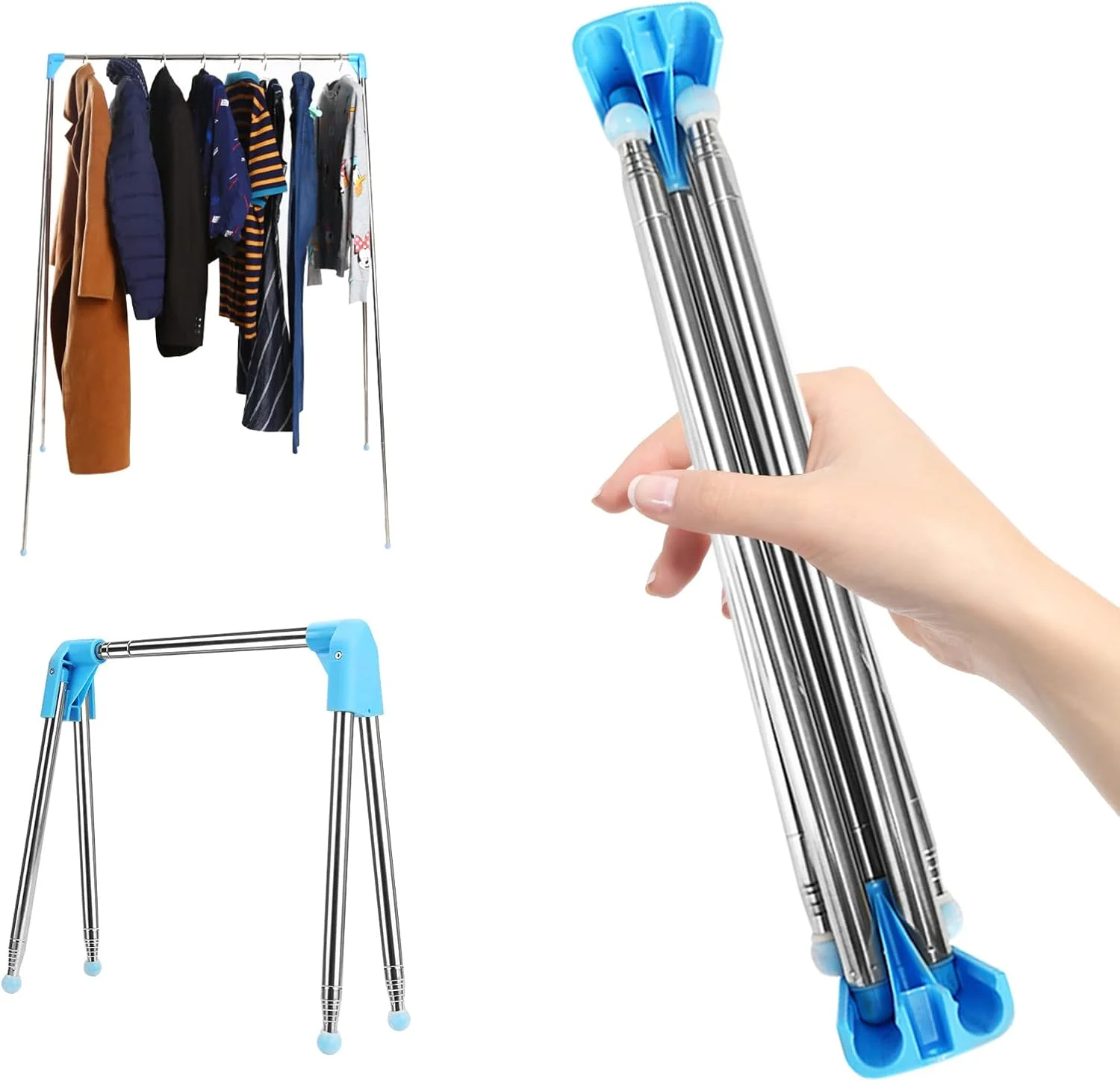 رخت آویز مسافرتی تاشو، بند رخت جمع شونده 33 تا 71 سانتی متری، آویز لباس ایستاده تاشو، مناسب برای خشک کردن لباس در خانه، کمپینگ، مسافرت و فضای باز