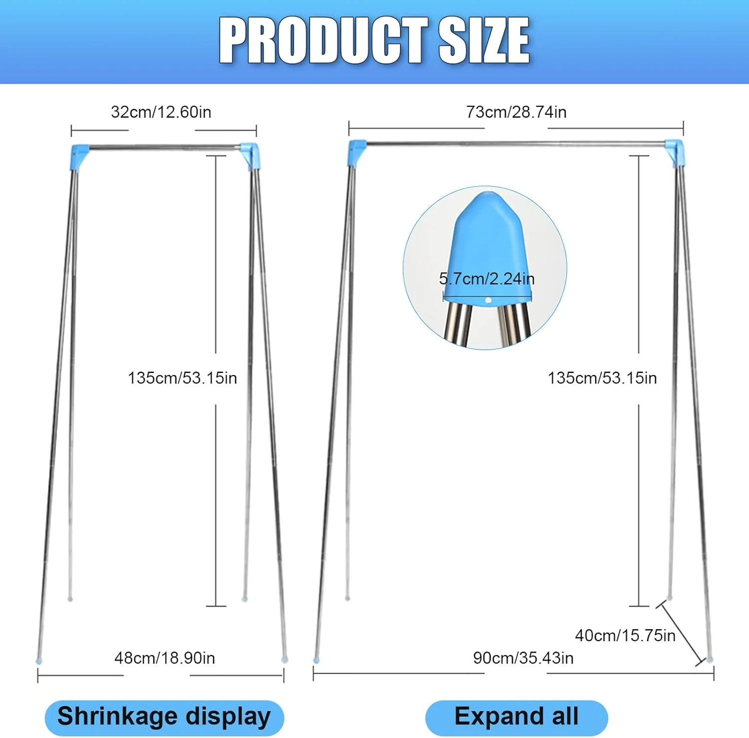 رخت آویز مسافرتی تاشو، بند رخت جمع شونده 33 تا 71 سانتی متری، آویز لباس ایستاده تاشو، مناسب برای خشک کردن لباس در خانه، کمپینگ، مسافرت و فضای باز