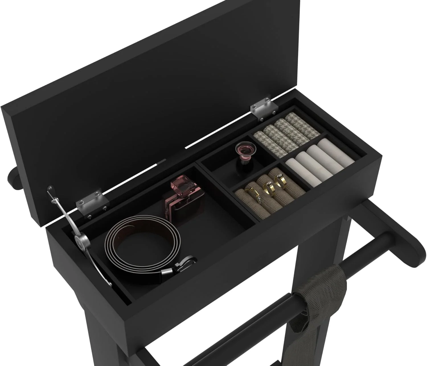 رگال لباس با قفسه، رگال چوبی برای آویزان کردن لباس، رگال لباس قابل حمل، استند ایستاده برای ورودی، اتاق خواب، دفتر (مشکی) رگال لباس با قفسه، رگال چوبی برای آویزان کردن لباس، رگال لباس قابل حمل، استند ایستاده برای ورودی، اتاق خواب، دفتر (مشکی)