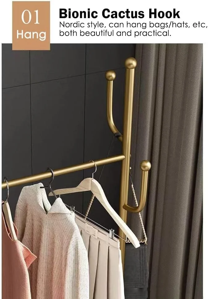 رگال لباس سیمی، رگال آویز لباس فلزی، رگال خشک کن لباس، رگال آویز چند منظوره اتاق خواب (طلایی)