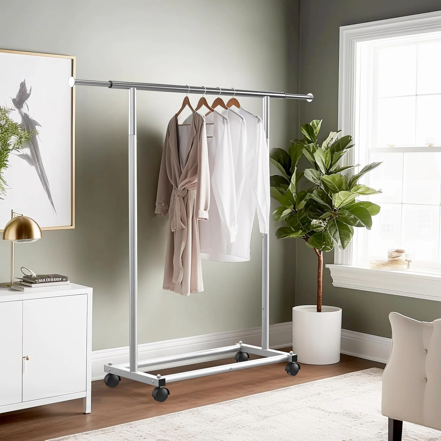 رگال لباس تک میله ای ساده خانگی، نقره ای