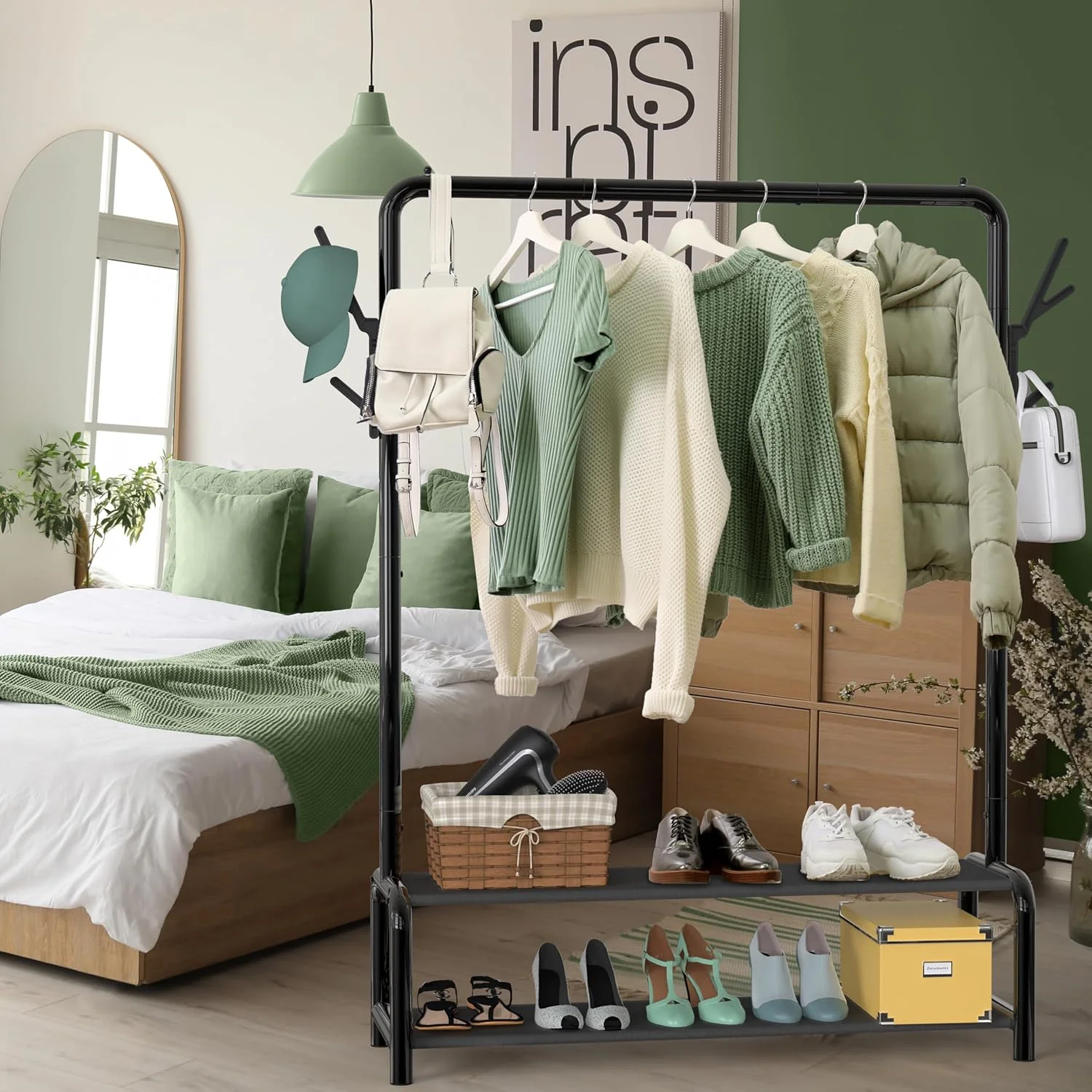 رگال لباس Simple Houseware با قفسه های ذخیره سازی و قلاب آویز کت/کلاه