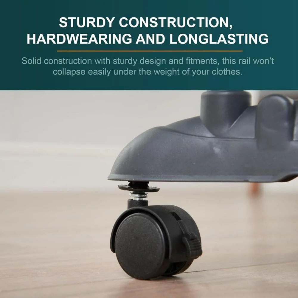 رگال لباس دو ردیفه SKY-TOUCH، رگال خشک کن لباس قابل حمل متحرک، رگال نمایش اتاق خواب و رختشویی با چرخ و پایه محکم، مشکی، 78 * 41 * 152 سانتی متر، ارتفاع قابل تنظیم
