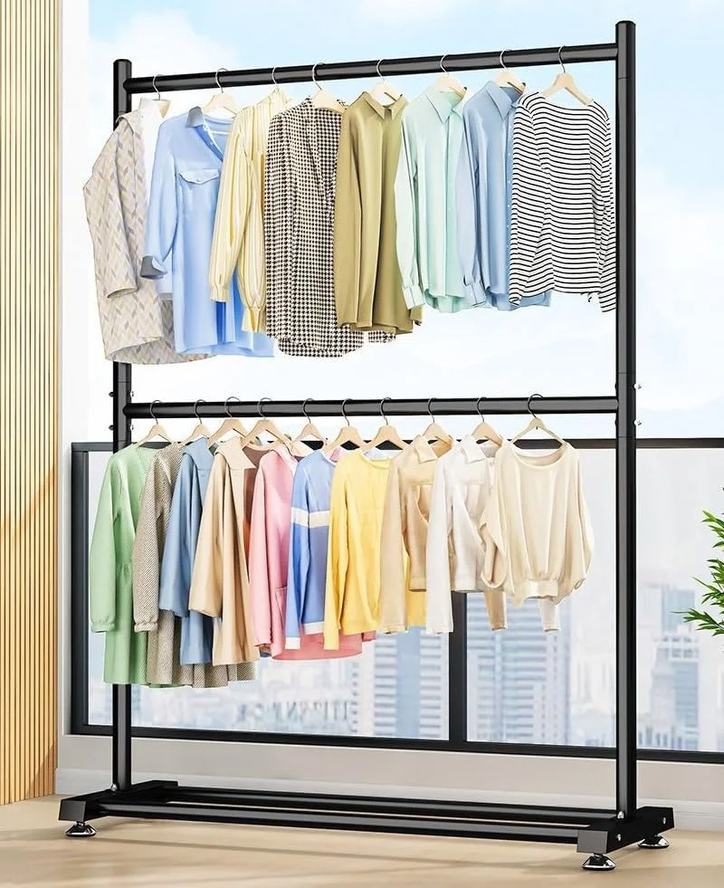 رگال لباس دو میله ای SKY-TOUCH: رگال لباس دو طبقه با قفسه زیرین، ظرفیت بار زیاد، رگال لباس فلزی برای آویزان کردن لباس ها در اتاق خواب (150 * 182 * 40 سانتی متر، مشکی) رگال لباس دو میله ای SKY-TOUCH: رگال لباس دو طبقه با قفسه زیرین، ظرفیت بار زیاد، رگال لباس فلزی برای آویزان کردن لباس ها در اتاق خواب (150 * 182 * 40 سانتی متر، مشکی)