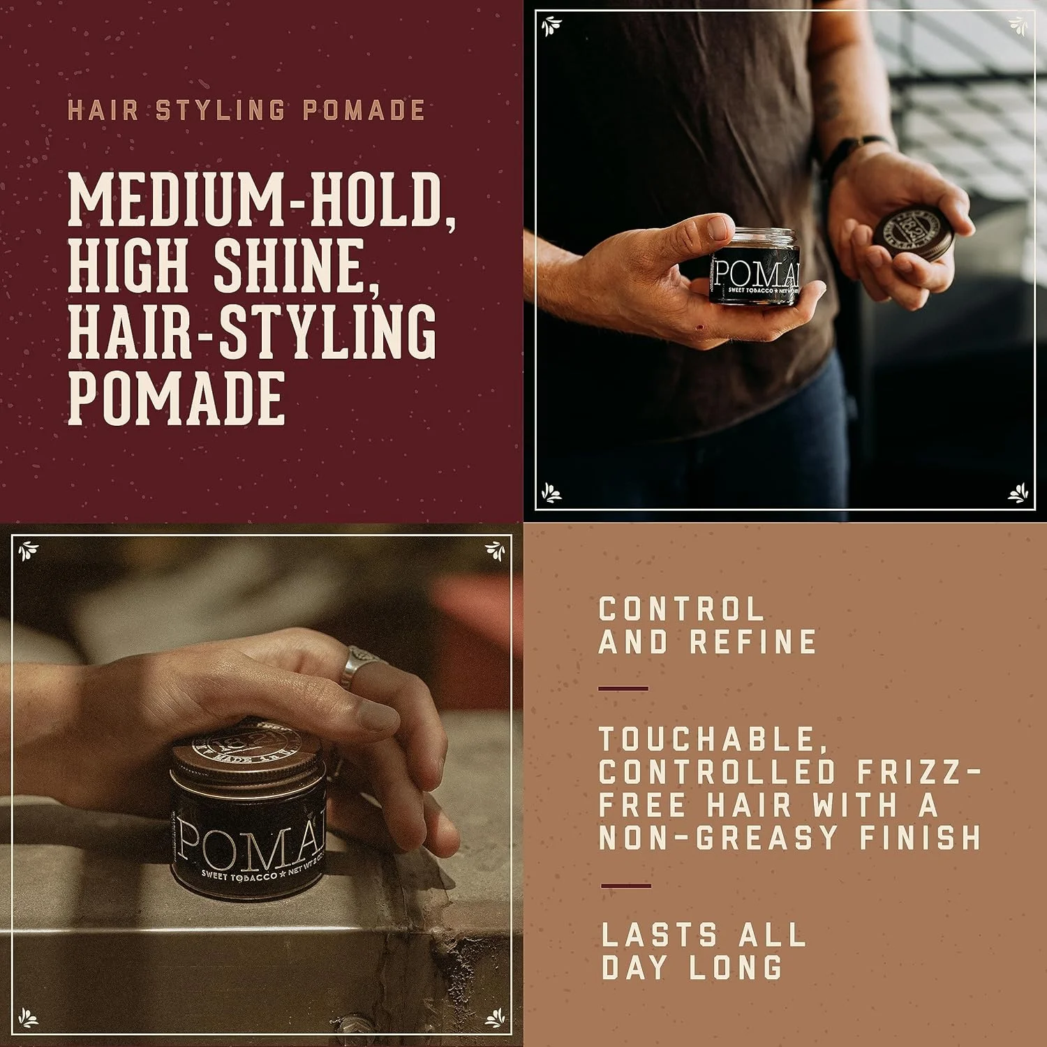 پماد موی مردانه 18.21 با درخشش بالا، تنباکوی شیرین، 56 گرم - پماد موی غیر چرب ممتاز برای مدل موهای صاف، مجعد و موج دار - محصولات حالت دهنده موی مردانه قوی و ماندگار