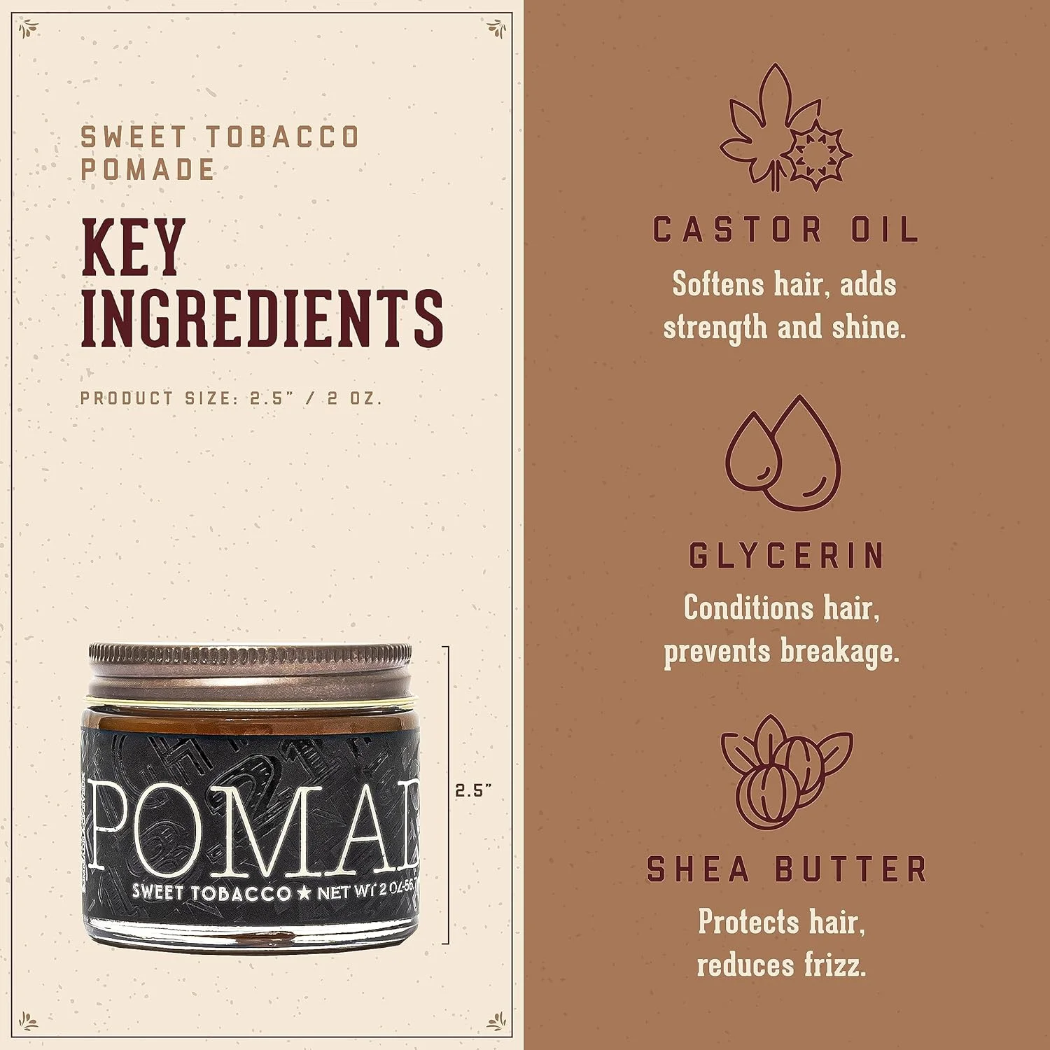 پماد موی مردانه 18.21 با درخشش بالا، تنباکوی شیرین، 56 گرم - پماد موی غیر چرب ممتاز برای مدل موهای صاف، مجعد و موج دار - محصولات حالت دهنده موی مردانه قوی و ماندگار