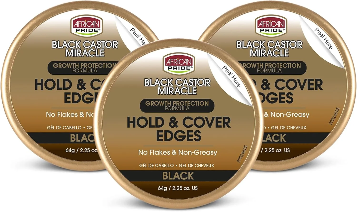 ژل حالت دهنده و پوشاننده موهای کنار سر African Pride Black Castor Miracle حاوی روغن کرچک سیاه و آب نارگیل، مناسب برای بافت ها، لاک ها، مدل های صاف و نگهداری قوی، 63 گرم