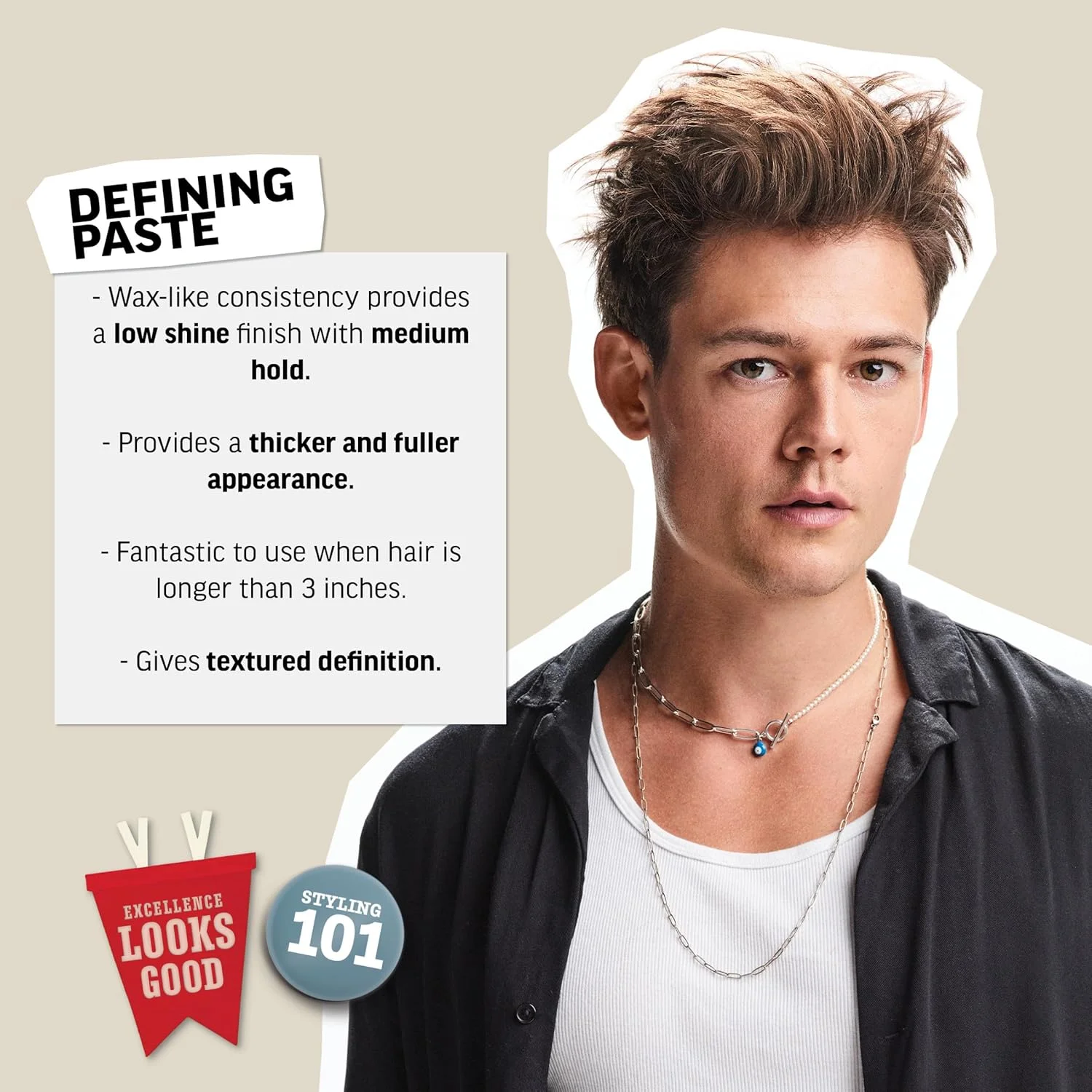 خمیر حالت دهنده مو مردانه امریکن کرو، مشابه ژل مو با درجه نگهداری متوسط و درخشش کم، 85 گرم