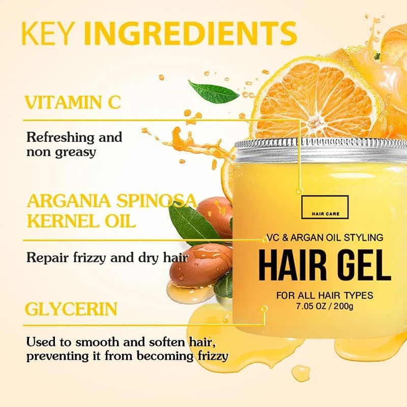 ژل حالت دهنده مو VC و روغن آرگان - مرطوب کننده و نرم کننده مو - بدون ایجاد پوسته، فاقد الکل، فرمول وگان - ایجاد کننده حالت انعطاف پذیر و قابل لمس برای انواع بافت مو - 200 گرم